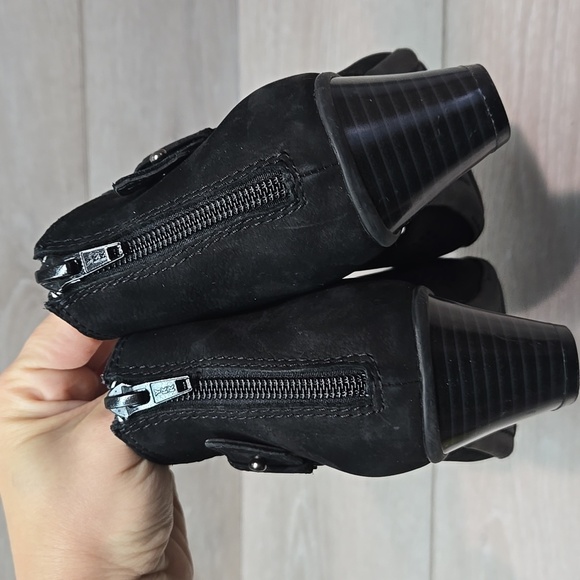 Earth Women's Keri Black Peep-Toe Ankle Boots Leather Heels Shoes Sz 6.5B - Picture 5 of 10